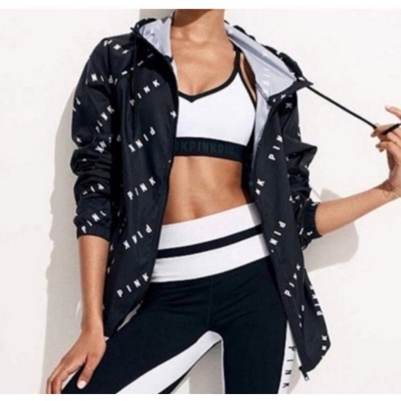 PINK Victoria's Secret Jackets & Blazers - Victoria secret Pink women’s black full zip hooded windbreaker jacket XS/S